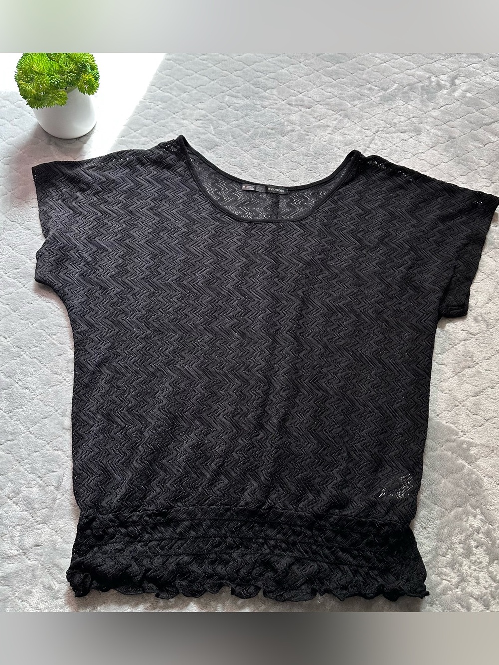 🖤 Y2K Sheer Lace Boho Stretch Top Maurice’s Black Mesh Blouse M